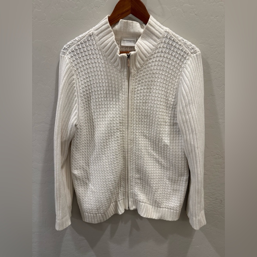 Liz Claiborne White Textured Cotton Blend Women's Jacket Large